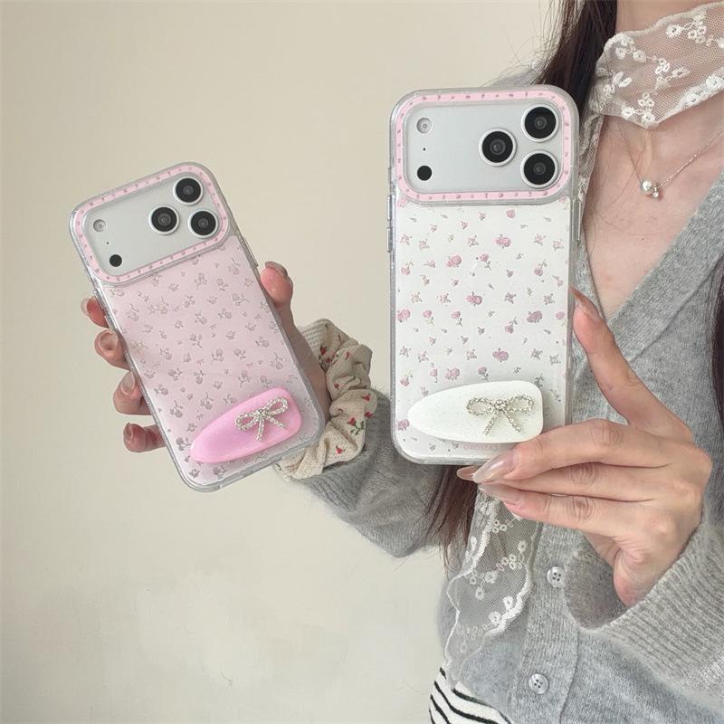 Pink Floral Sequin Bow Phone Case for iPhone 17 Pro Max/16/15/14