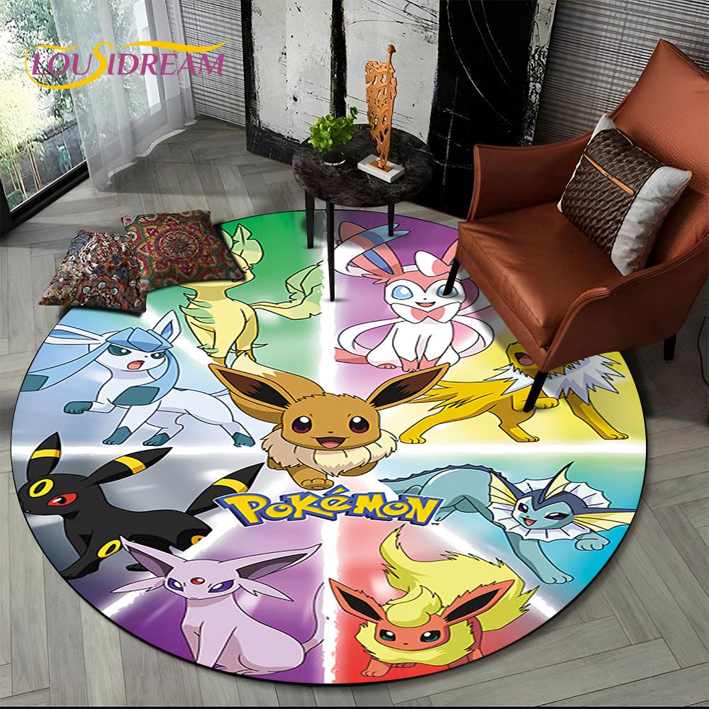 26 Style Cartoon Pokemon Cute Pikachu Round Area Rug,Carpet for Living Room Bedroom Sofa Playroom Decor,kids Non-slip Floor Mat