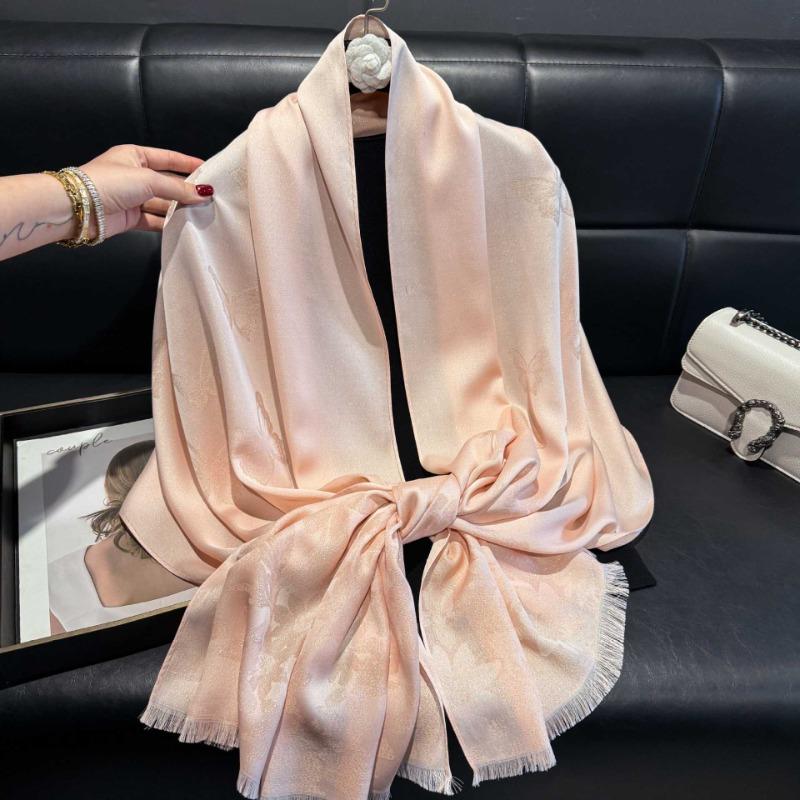 

New spring and summer silver silk shawl outer silk scarf high fashion long scarf shawl beach scarf scarf 192*68cm