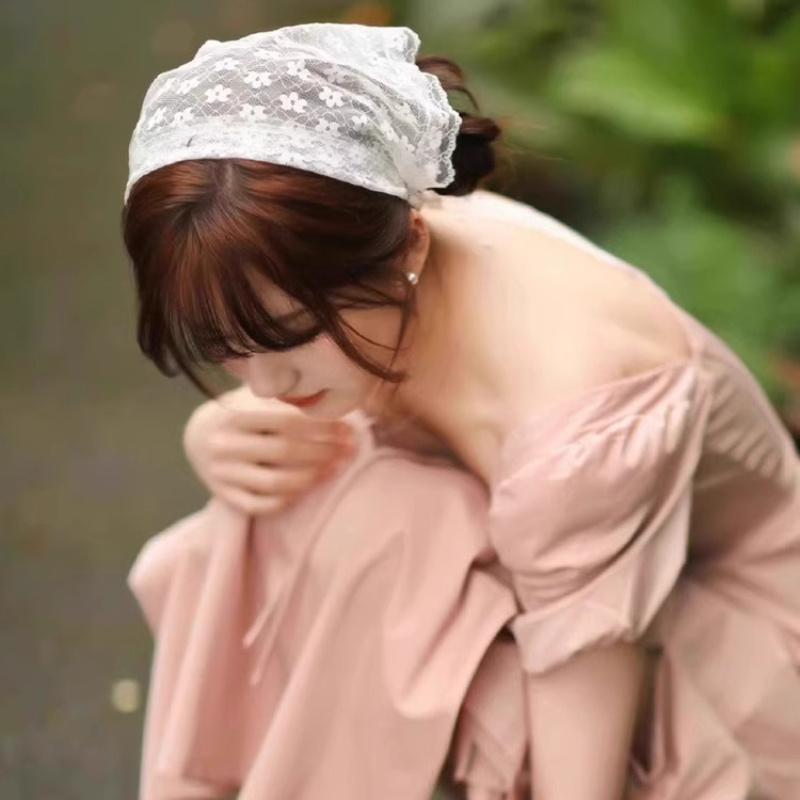 Summer Headwear Headdress with French Pastoral Triangle Hair Scarf Women Girls Lace Band