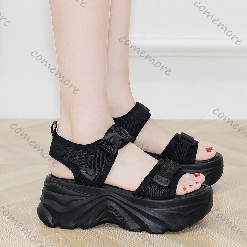 Feiern Sie Damen Plateau Sport Sandalen Neue Sommer Damen Schnalle Keilabsatz High Heels Schuhe für Frau Dicke Sohle Uni Sandalen