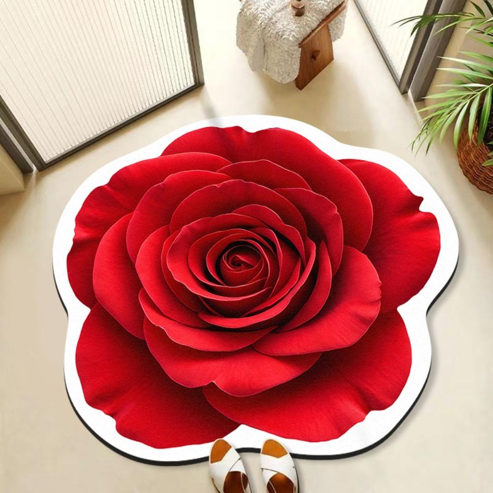 Algae Mud Rose Floor Mat Special-shaped Bathroom Floor Mat Flower Carpet  for Bedside Cloakroom