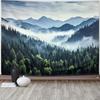Nature Forest Mountain Tapestry Misty Pine Tree Tapestry Foggy Woodlands Landscape Tapestries Wall Hanging for Living Room Dorm