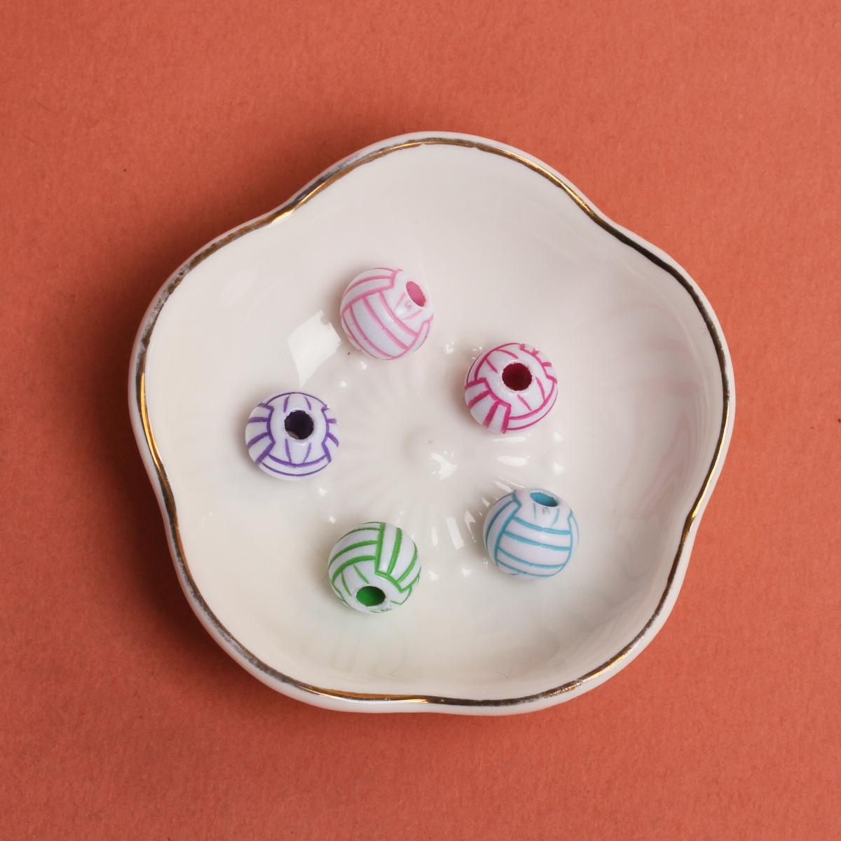 

Творческие 5 шт. Круглые подвески 11 мм с отверстиями для браслетов, принадлежности для изготовления ювелирных изделий, свободные бусины, футбольные бусины, футбольный мяч, баскетбол, акрил 15,5 мм Style 16