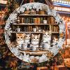 1pc House Cats Bookshelf Wooden Sign Multipurpose Home Hanging Decor English Round Artwork for Garden, Fence, Stairs, Living Room, Room, Cabin, Bar