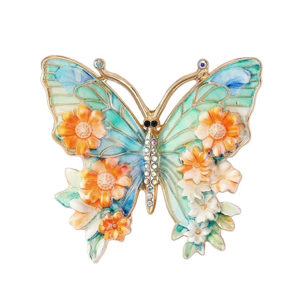 Enamel Big Flower Butterfly Brooches Rhinestone Enamel Lapel Pin Women's Clothes Pins Gifts