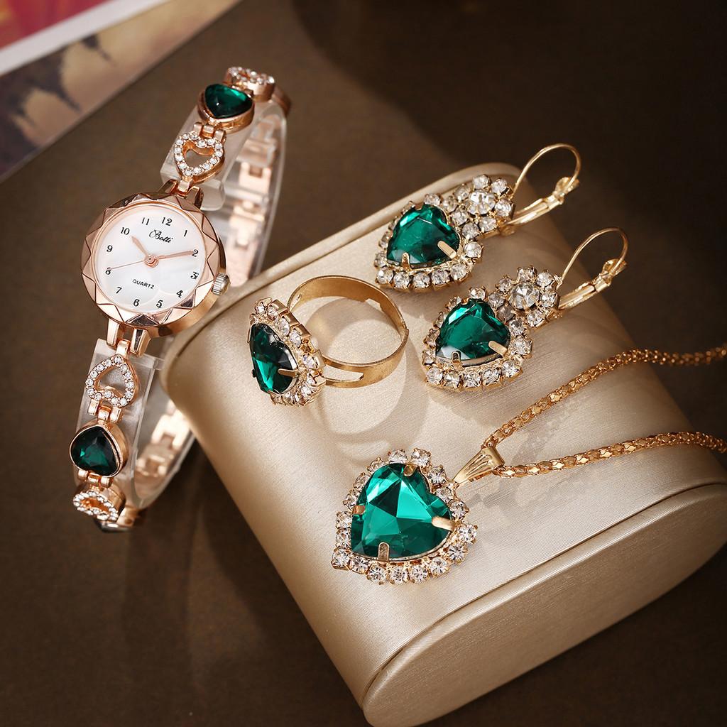 Minimalist Womens Quartz Watch With Heart Pendant Jewelry Set For Casual Wear