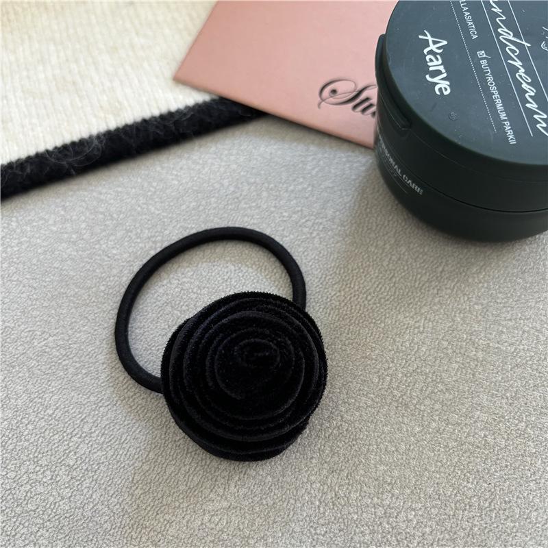 Velvet Floral Elastic Hair Tie Bun Ring - Korean Style for Women
