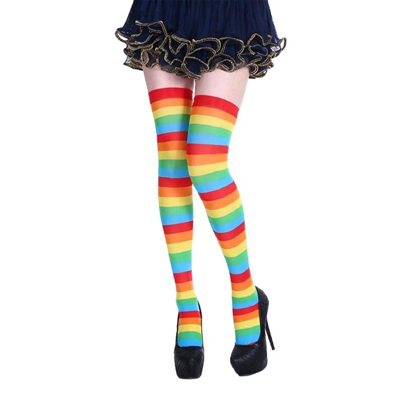 Christmas Thigh High Socks for Women Carnivals Stripe Print Elastic Long Over Knee Stockings for Cosplay Party Costume