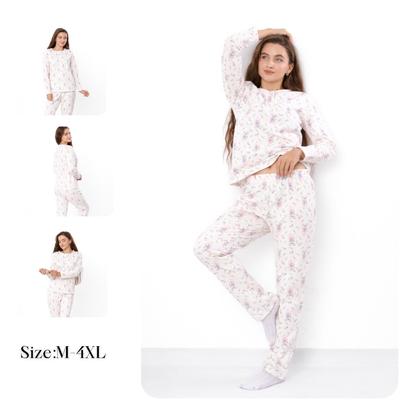 Pyjama Set (femmes) – Molleton de Coton Doux, Manches Longues & Pantalon, Mi-saison 8240-024-1 HC