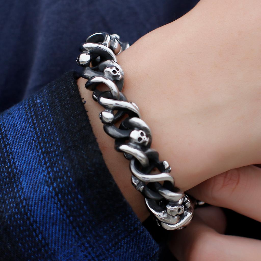 Kalen  Retro Stainless Steel Twisted Chain Bracelet for Men's Skull Punk Style Unique Bracelet Trendy Jewelry Chunky Accessories