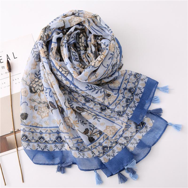 Women Scarf Shawl Cotton Linen Feeling Tassels Pashmina Muslim Hijabs Wraps Lady Viscose Scarf Foulard Bufanda