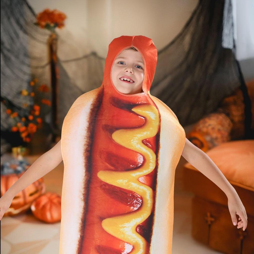 Eiza Hot Dog Costume for Funny Food Costume for E294 Kids, Full-Body Halloween, (Red)