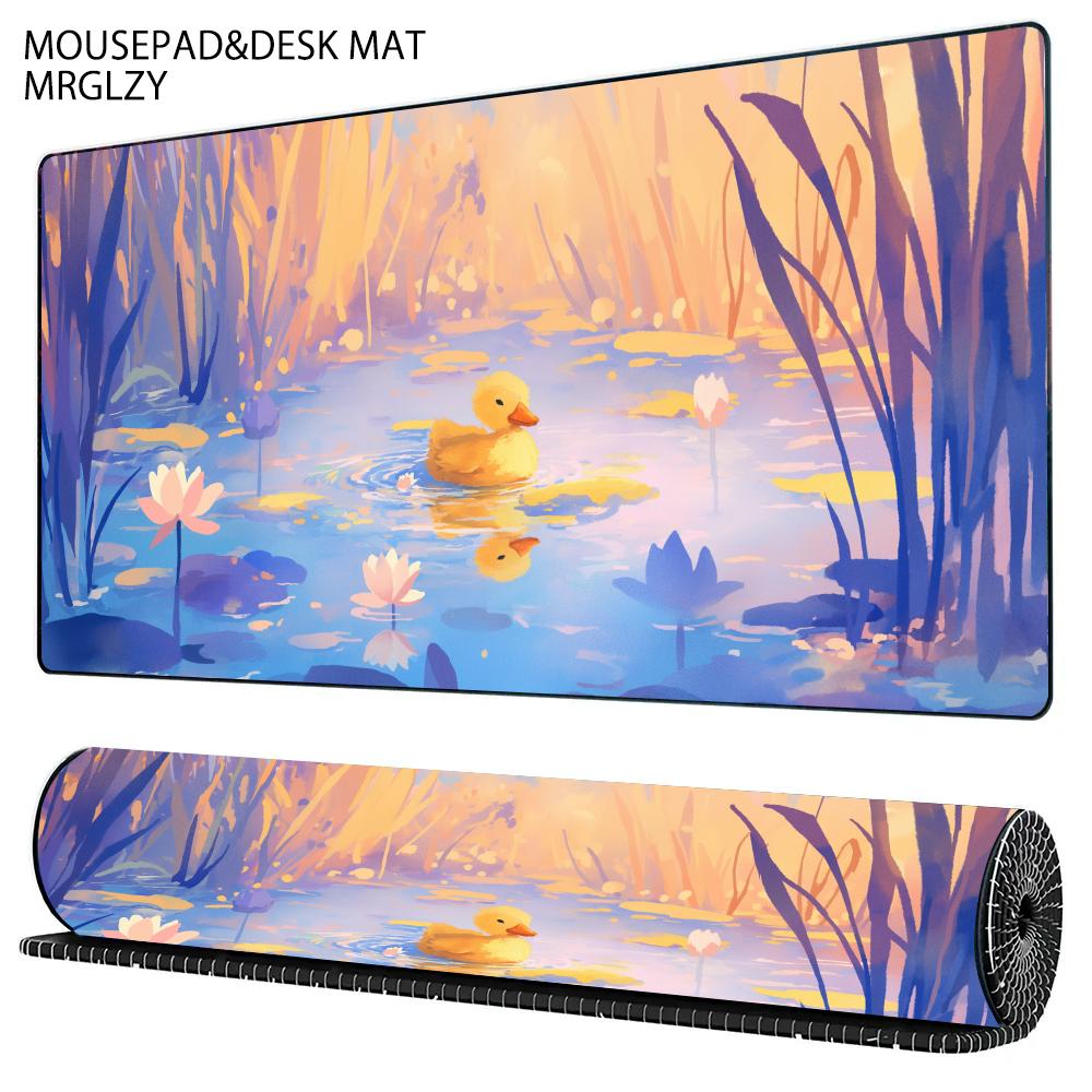 Cute Yellow Duck Lotus Large Extended Desk Mat Anime Scenery XXL Gaming Mouse Pad Non Slip Rubber Keyboard Mat Office Home Decor