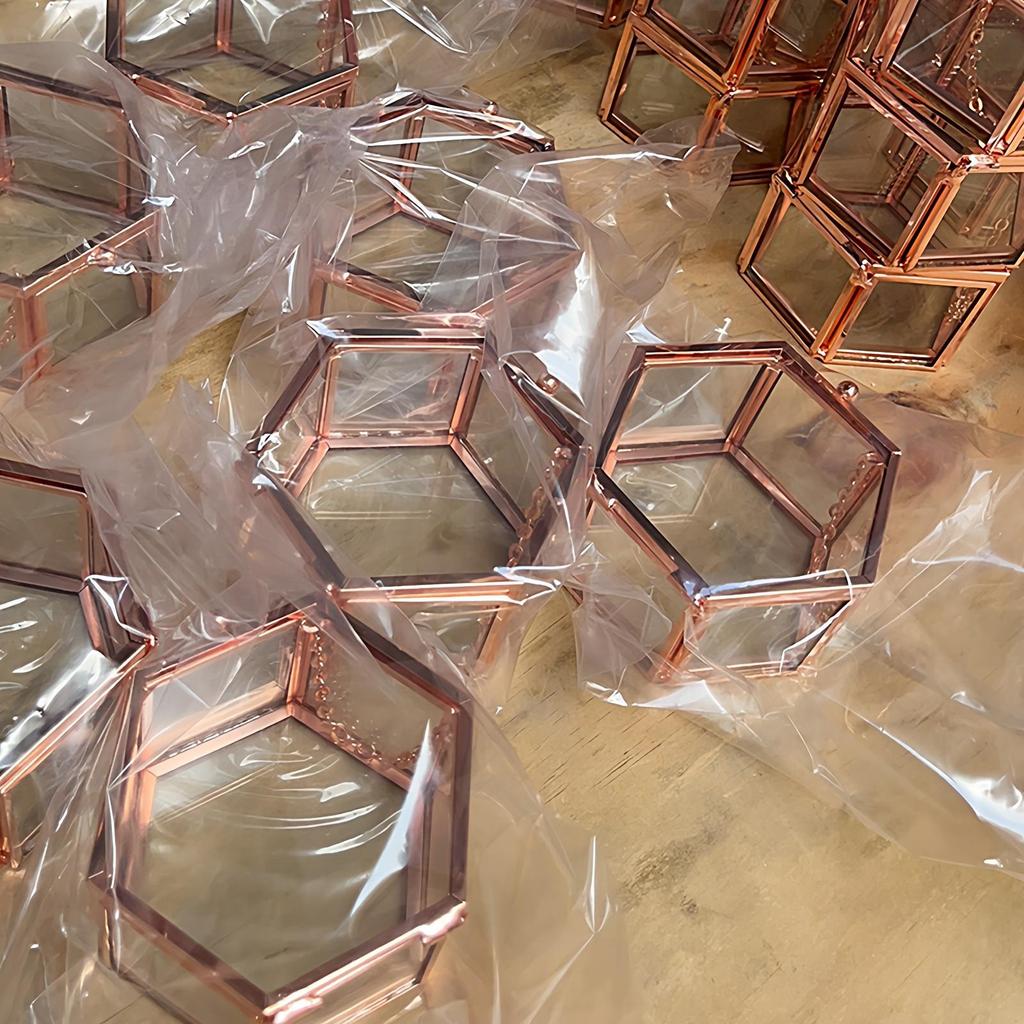 2025 Transparent Hexagonal Glass Engagement & Wedding Ring Box