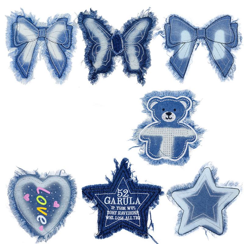 1PC Costurar para Roupas Patches de Jeans Patch de Bordado Grande Sapatos Esportivos Forma de Urso DIY Estrela de Cinco Pontas Gravata Borboleta
