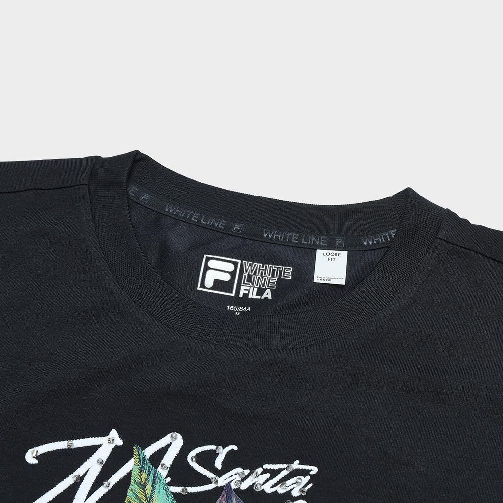 FILA Heritage Series Letter Floral Print Casual Crew Neck Short Sleeve T-Shirt Women Tops Legendary-Blue F11W428112F-NV