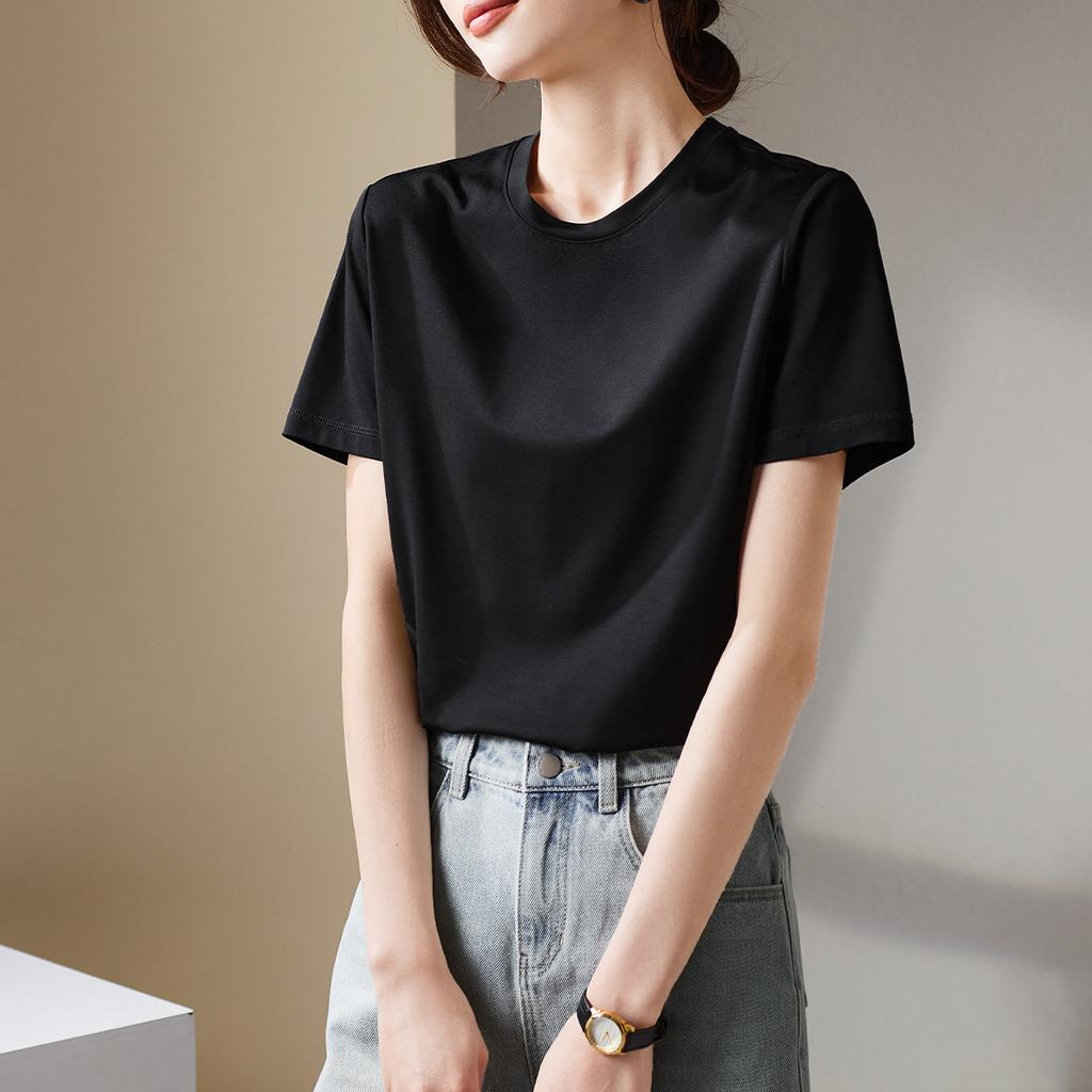 Simple Basic Round Neck Short Sleeved T-shirt for Women In Summer 2025, Fashionable and Versatile Casual Solid Color Top