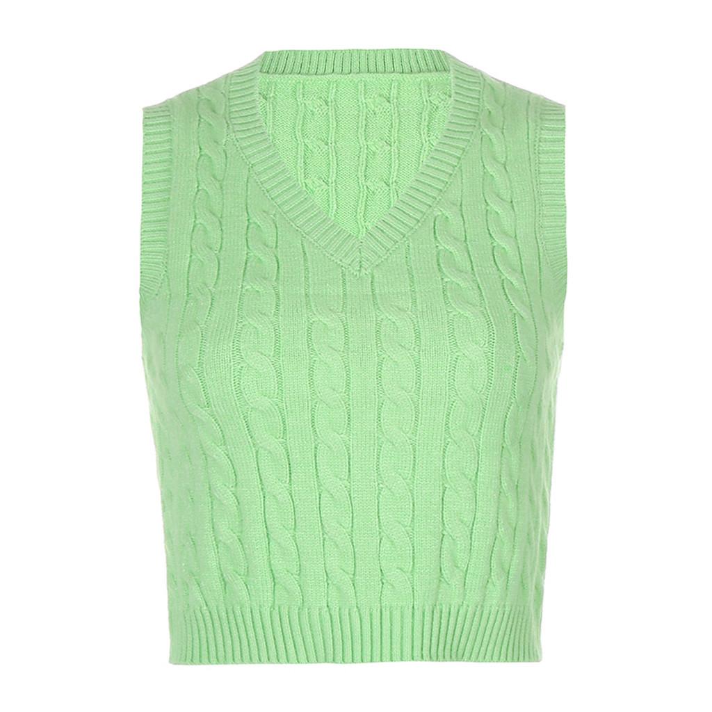 Womens Casual Plaid Knitted Tank Top  Knitwear Preppy Style V-Neck Vest Sweater