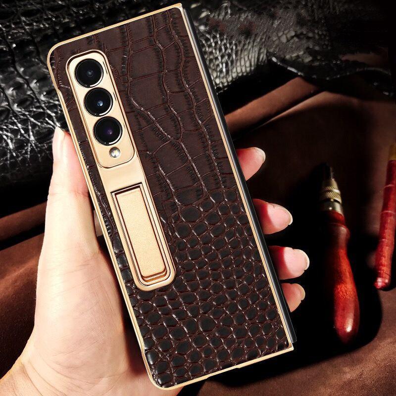 Genuine Leather Flip Case for Samsung Galaxy Z Fold3 4 5 6 W22 W23 W24 Business Bracket Cover