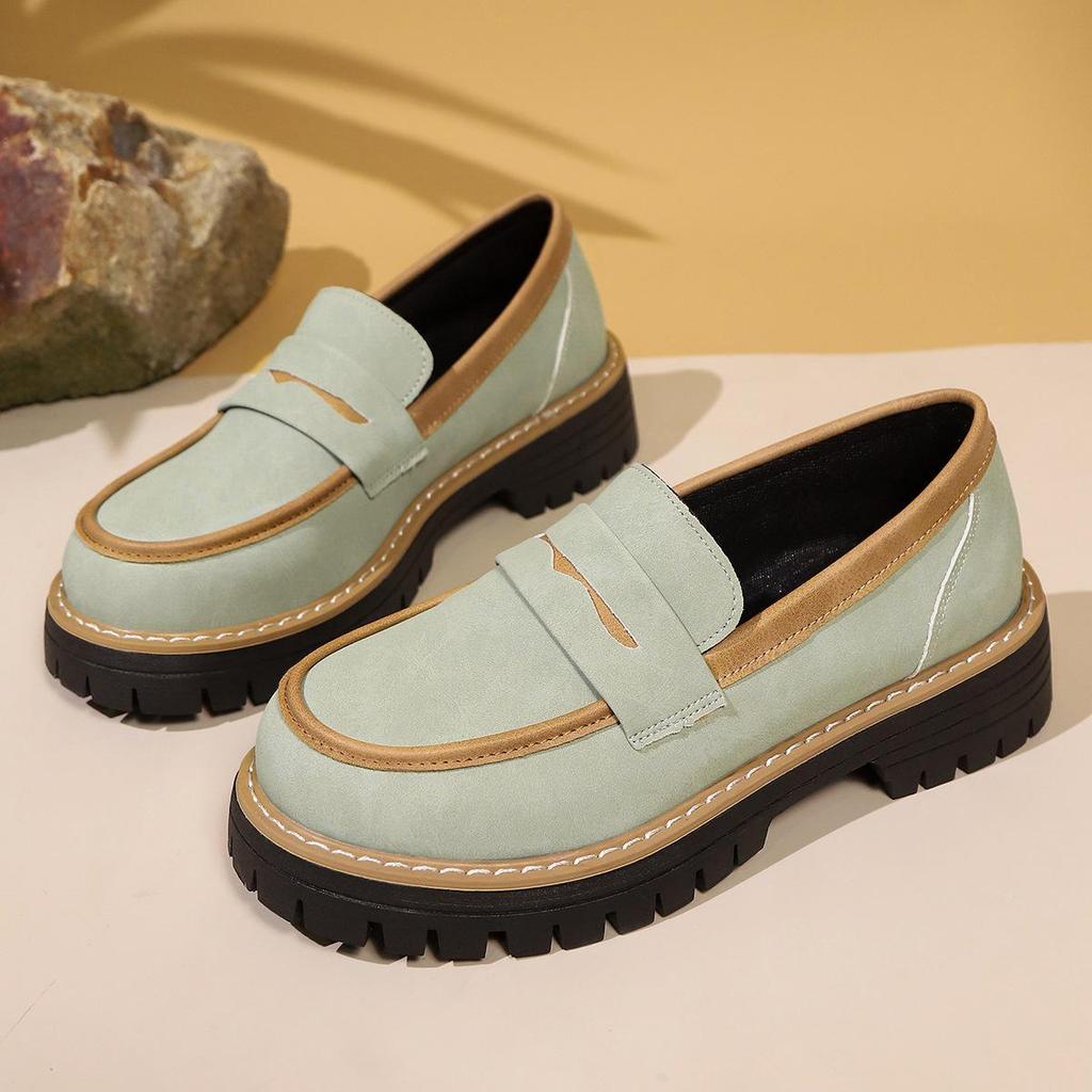 2025 Neue Damen-Loafer mit klobigem Absatz aus Wildleder in Übergröße - Frühling/Herbst Lässiger Britischer Retro-Stil