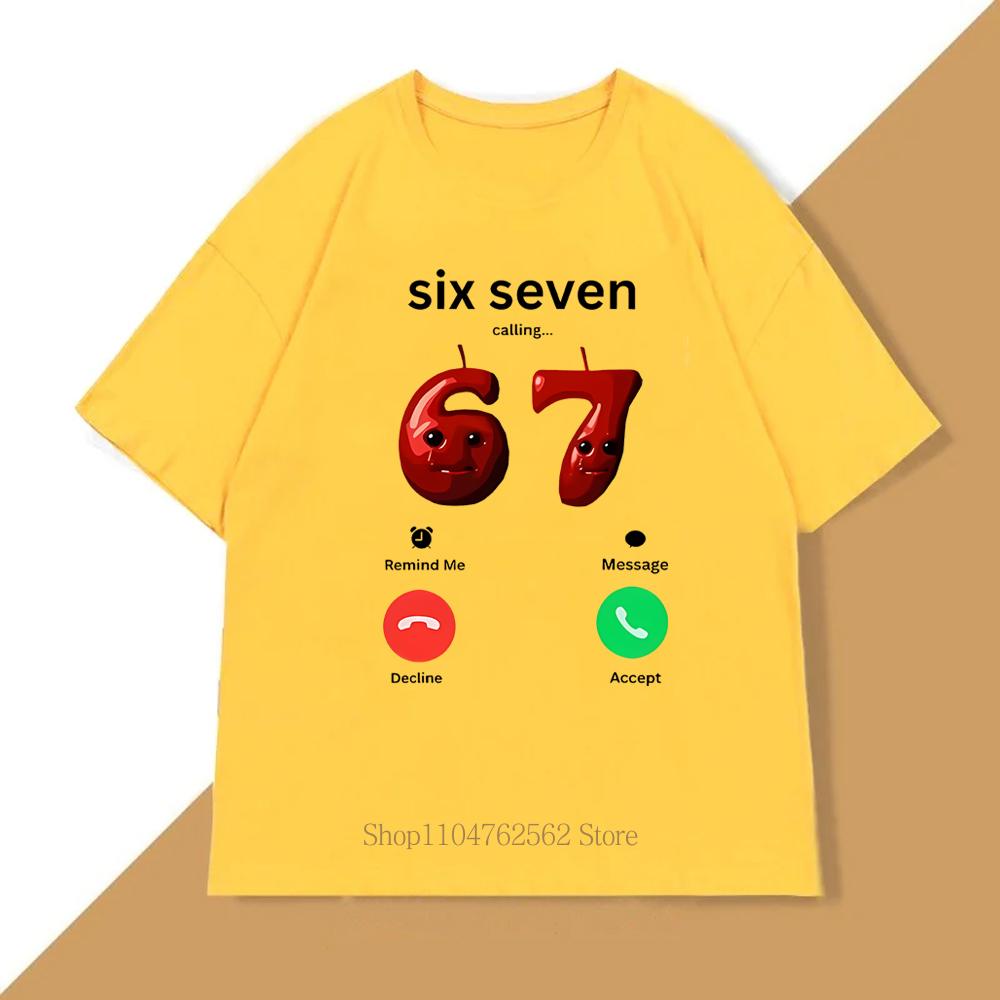 Sechs Sieben Grafikdruck T-Shirts Sommer Damen Unisex Lässig Mode Kurzarm Tops Streetwear Lustige Oversize Rundhals T-Shirts
