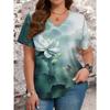 Summer New Flower Floral 3D Print T-Shirts Women's V-Neck Short Sleeve T Shirt Y2K Oversized Tees Harajuku Tops Female Clothing