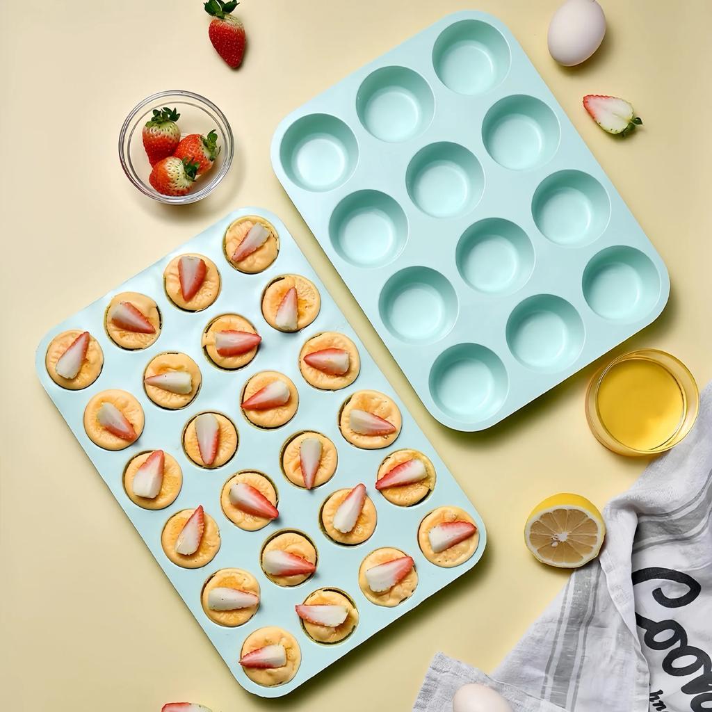 24-Hole Cake Mold Silicone Soap Cookies Cupcake Bakeware Pan Tray Mould Home Mini Muffin Cup 3D Non-stick Jelly&Candy Mold