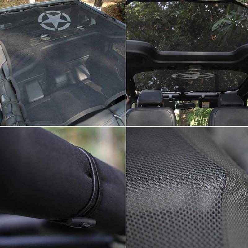 for 2007-2015 2016 2017 2018 Jeep Wrangler JK 4 Door Sun Shade Eclipse Top Cover Star Roof Mesh Provides UV Protection Cover