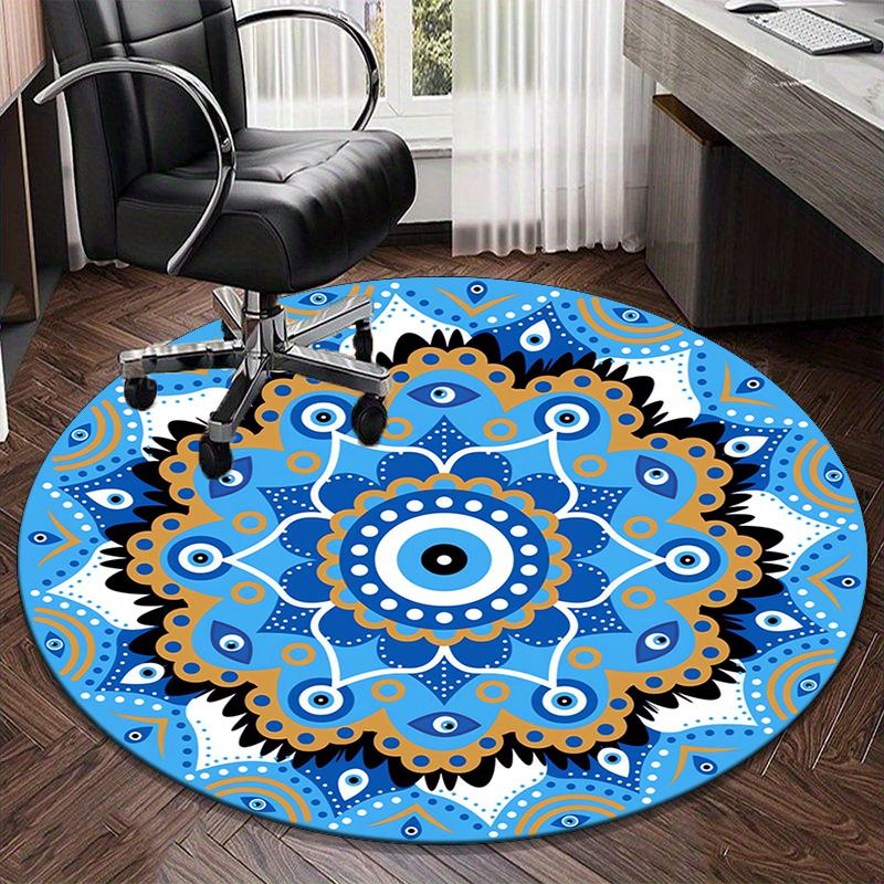 Turkish Evil Eye Round Carpet Chair Cushion Round Entryway Rug, Soft Round Rugs for Living Room, Bedroom, Circle Carpet Decor Gifts