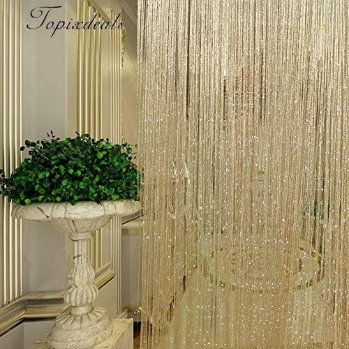 Door Fringe Curtain Door Curtains,Rare Flat Silver Ribbon,Thread Fringe Window Panel Room Divider Cute Strip Tassel Party Events Sequin(1Pack, Black)