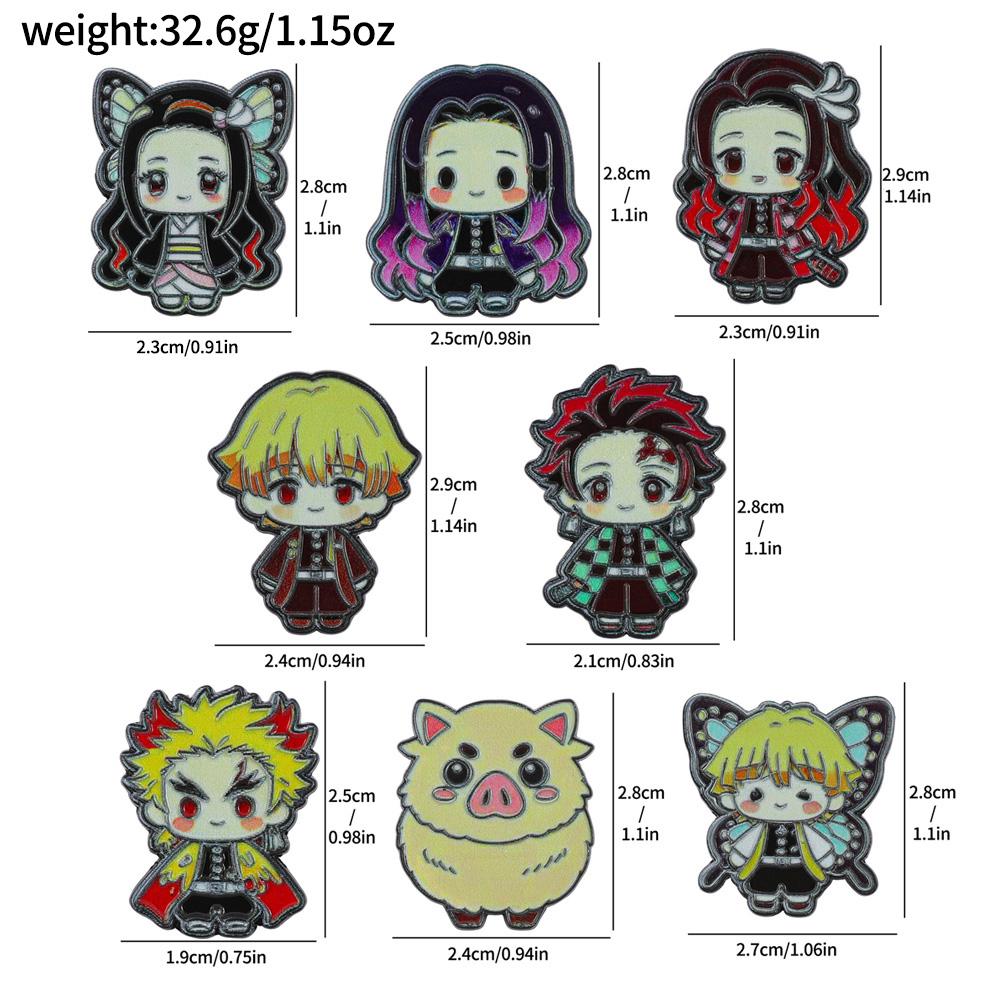 8 stuks Anime Emaille Speldjes Set - Kimetsu No Yaiba Leuke Chibi Karakter Broches Revers Speldjes voor Rugzak gray
