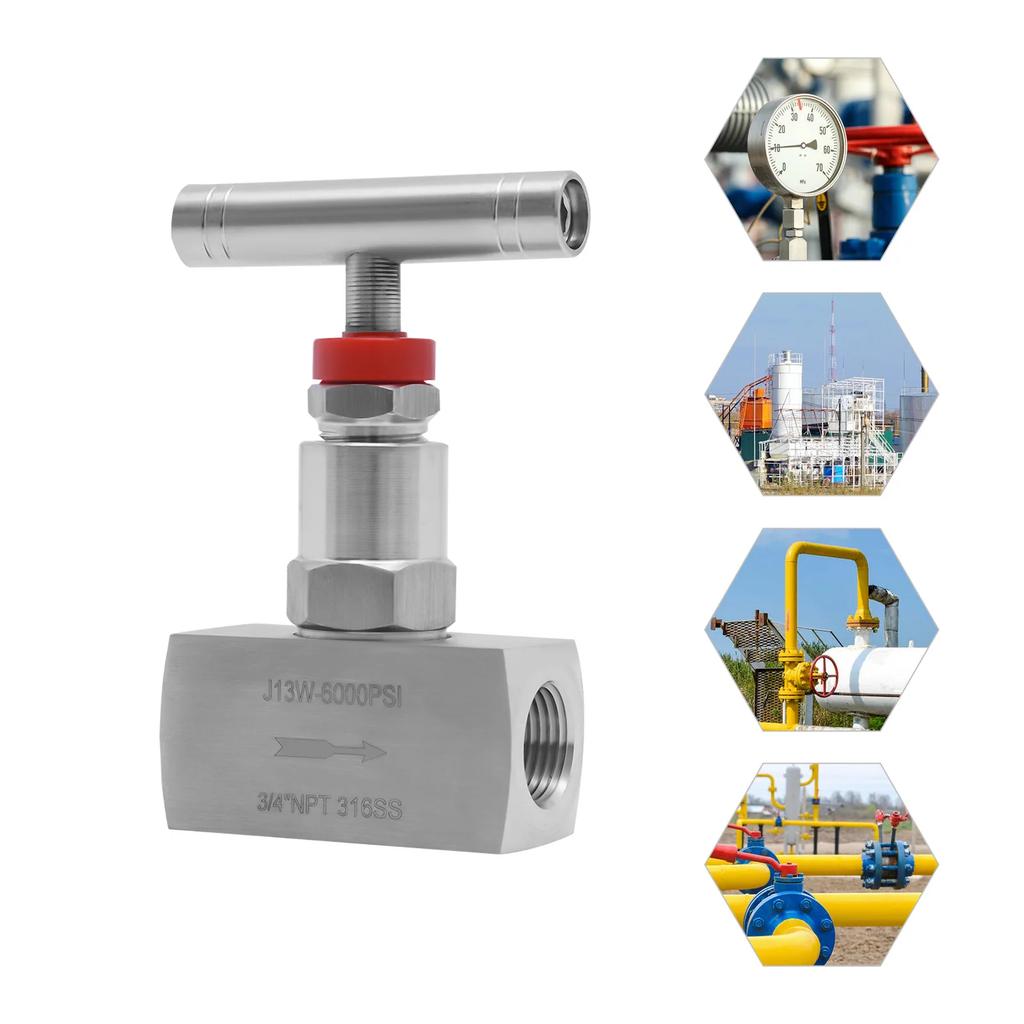 3/4" NPT Stainless Steel 316 Straight Needle Valve, Leak-Proof Thread Hydraulic Flow Control Valve for Piping & Fluid Regulation