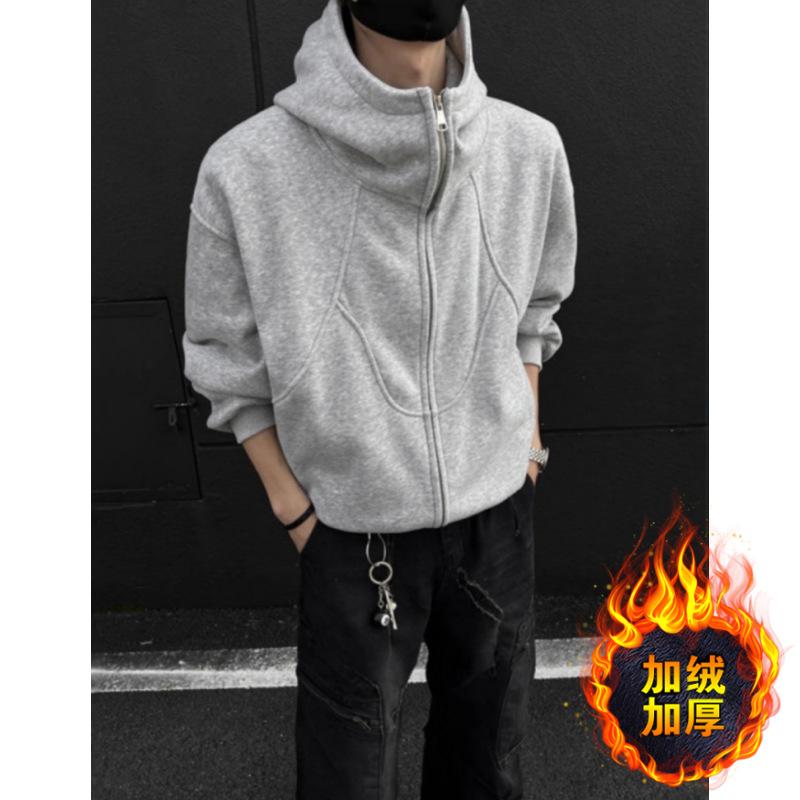 American hooded jacket heavy sweater men's spring and autumn new fat plus size cardigan versatile high street couple hoodie