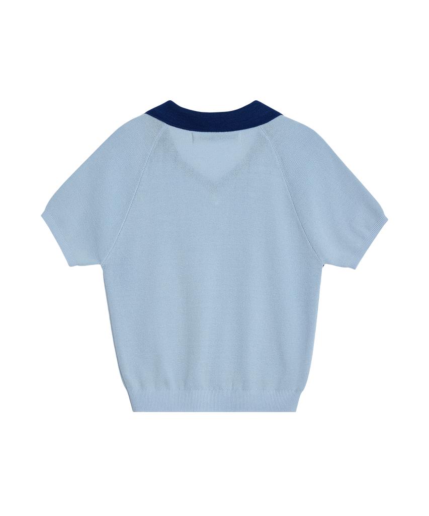 REST&RECREATION V-Neck Collar Knit Top - Sky Blue