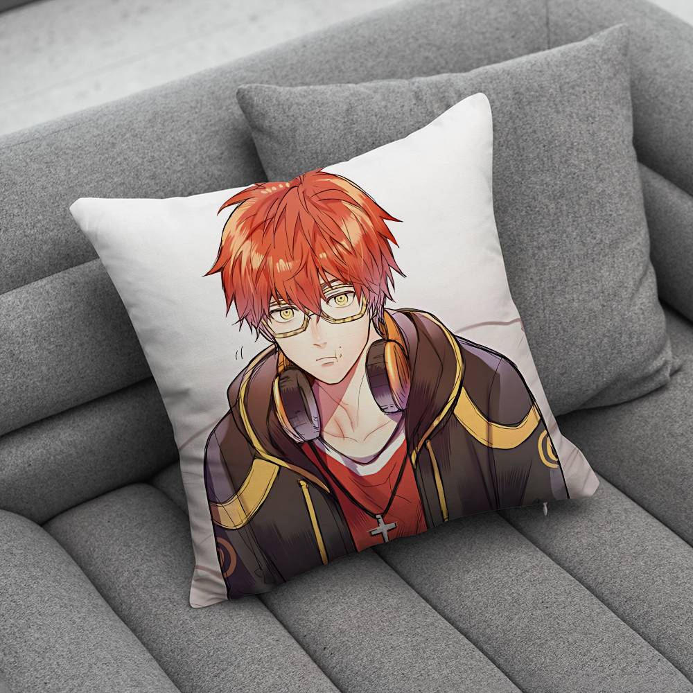 Anime Mystic Messenger Game 707 Pillow Case Antidustmite Pillowcase Invisible zipper silky short plush Sofa cushion cover