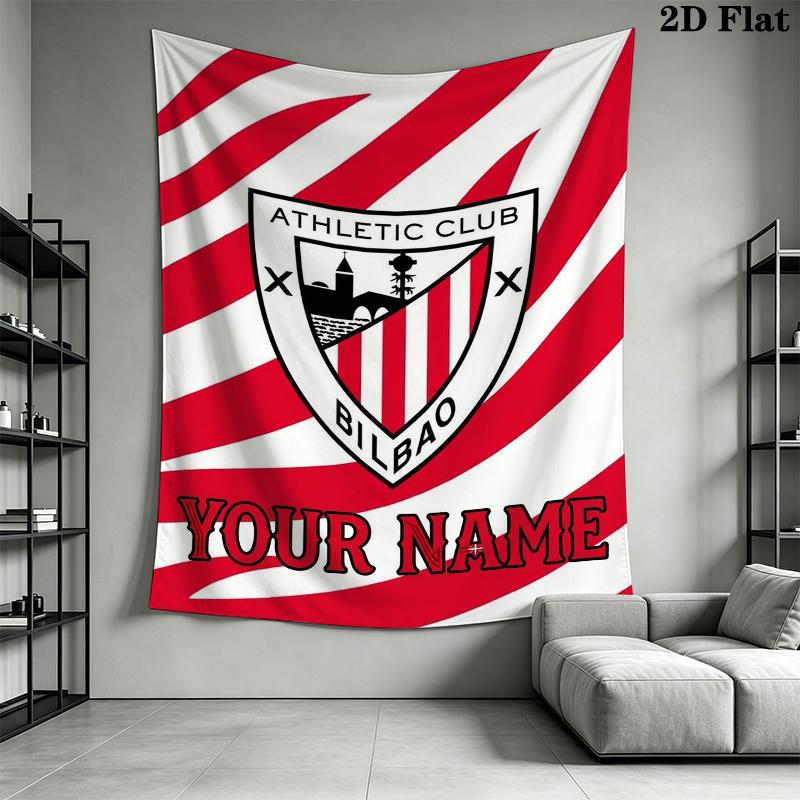 Custom Name Athletic Bilbao Wall Tapestry Aesthetic Wall Hanging Printed Fabric Blanket Decorative Tapestries for Bedroom Living Room Home Decor