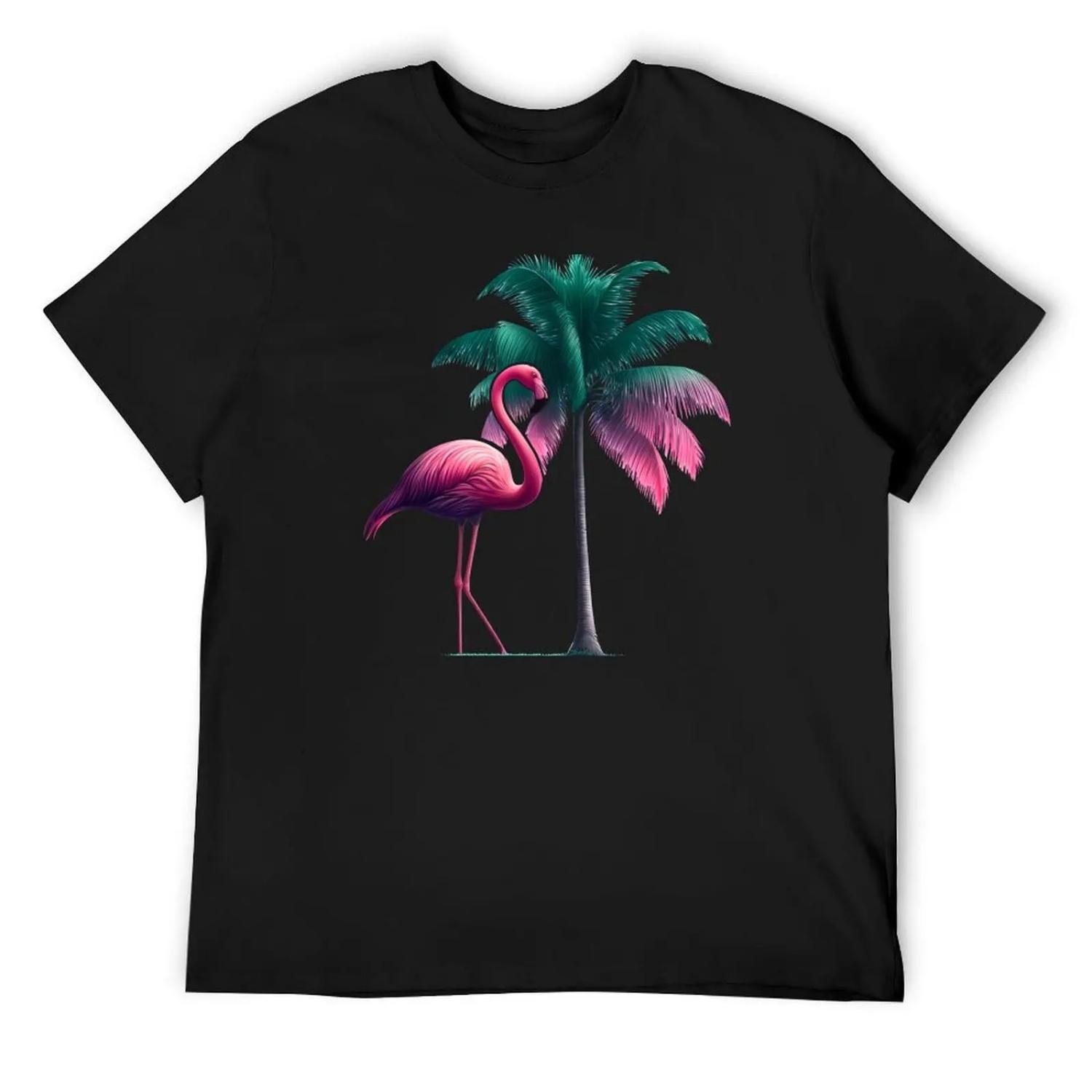 Flamingo with Palm Tree T-Shirt plain Personalized t-shirt Funny t-shirt mens fashion S