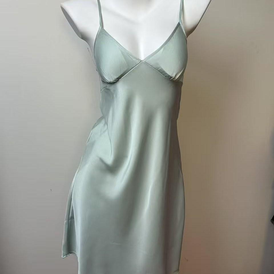 Women's Satin Chiffon Silk Nightgown with Adjustable Straps and Chest Pad