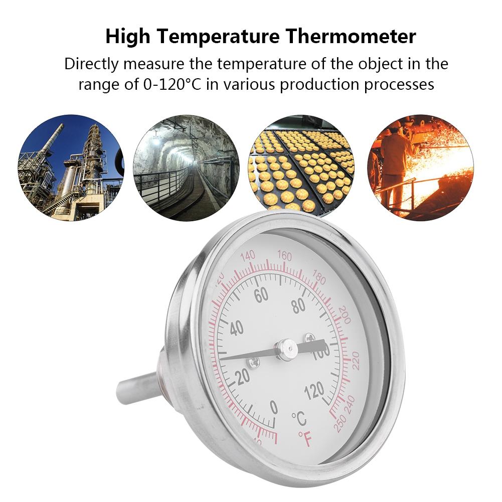 62mm 120 High Temperature Bimetal Thermometer Oven Grill BBQ Analog   Double Scale