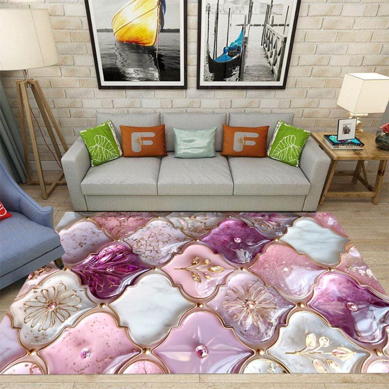 Wizualny Dywan 3D Seria Różowa Trójwymiarowy Gęś Miękki Kamień Drukowana Mata Podłogowa Salon Sypialnia Antypoślizgowy Duży Dywan