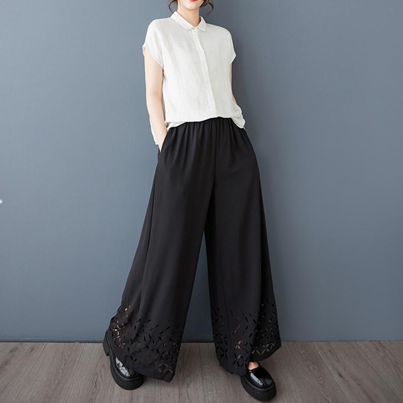 Plus Size Vintage High Waist Casual Loose Spring Summer Wide Leg Pants Women Trousers