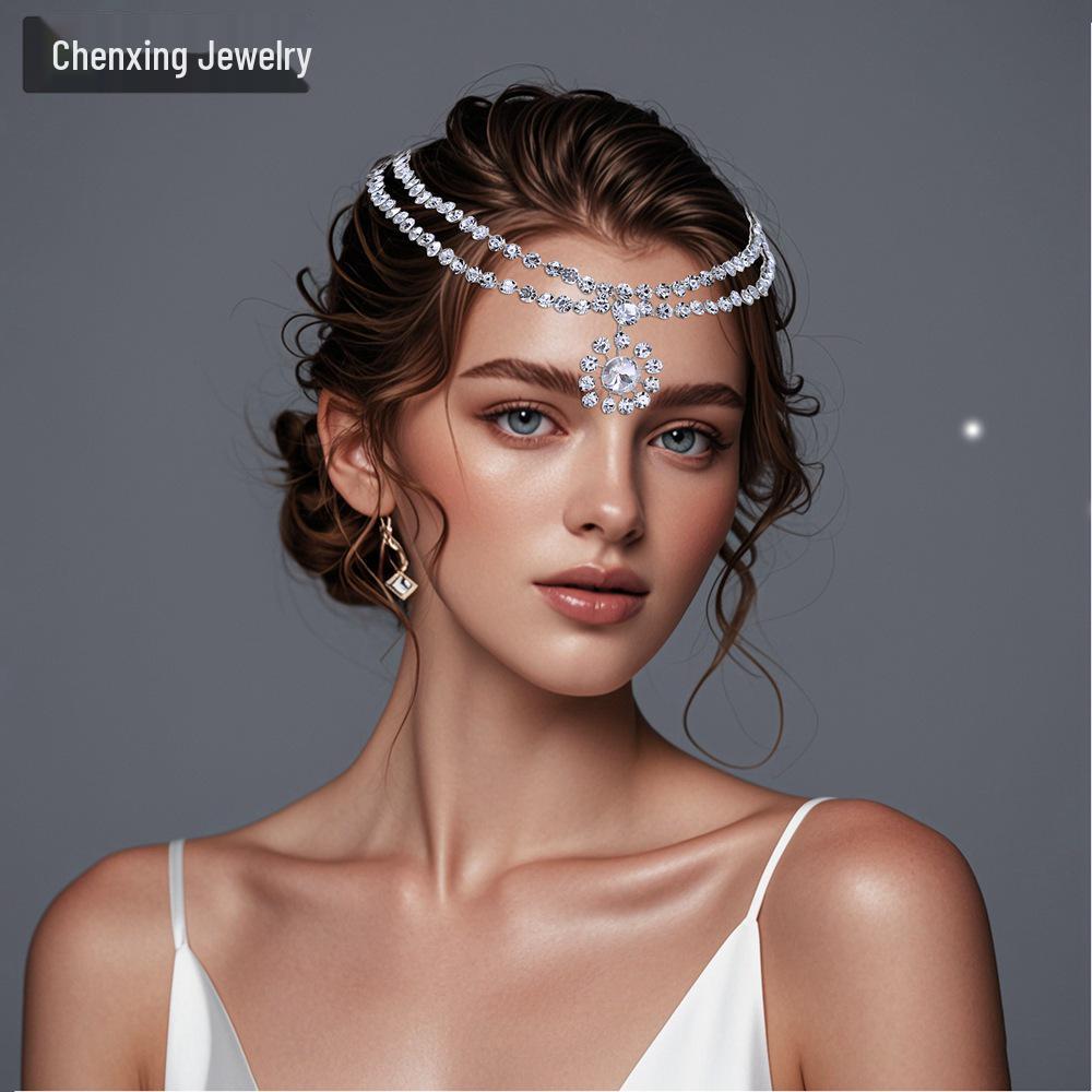 

Chenxing CX585 Bridal Hair Comb Bohemian Rhinestone Forehead Chain Flower Headdress
