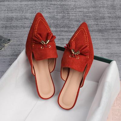 Spring New Women 'S Mules Pointed Slippers Outdoors Muller Fashion Fringe Design Office Casual Shoes Large
