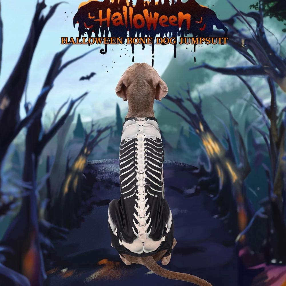 

Halloween Dog Skeleton Costumes Cosplay Party Sweater Pet Clothes 6Leg Sweatshirt For Medium Large Dog French Bulldog Dress Up XS чёрный