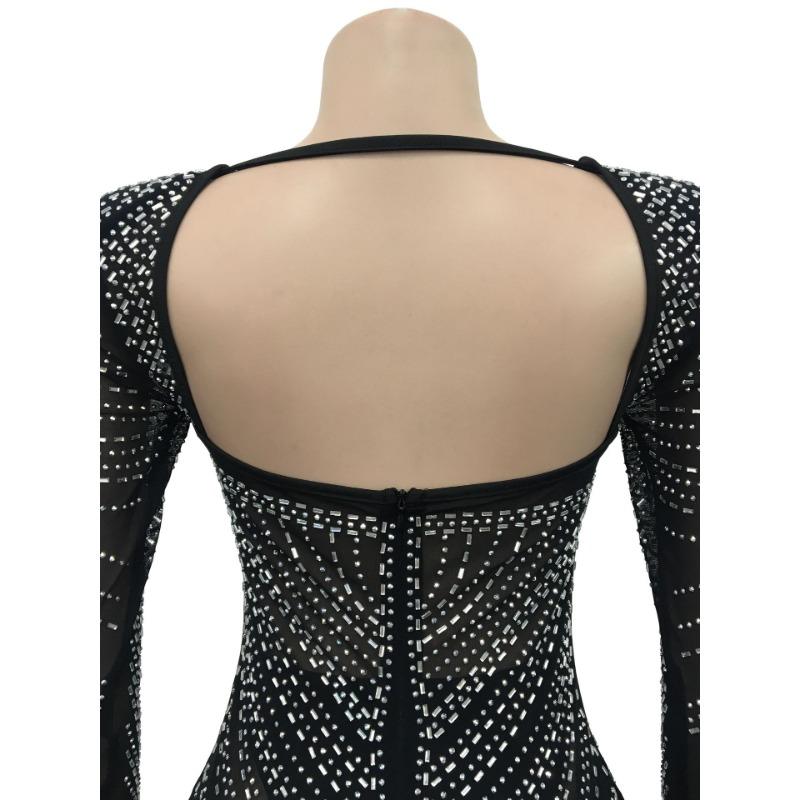 Modisches, durchsichtiges, langärmliges Kleid aus Drillichnetz für Damen