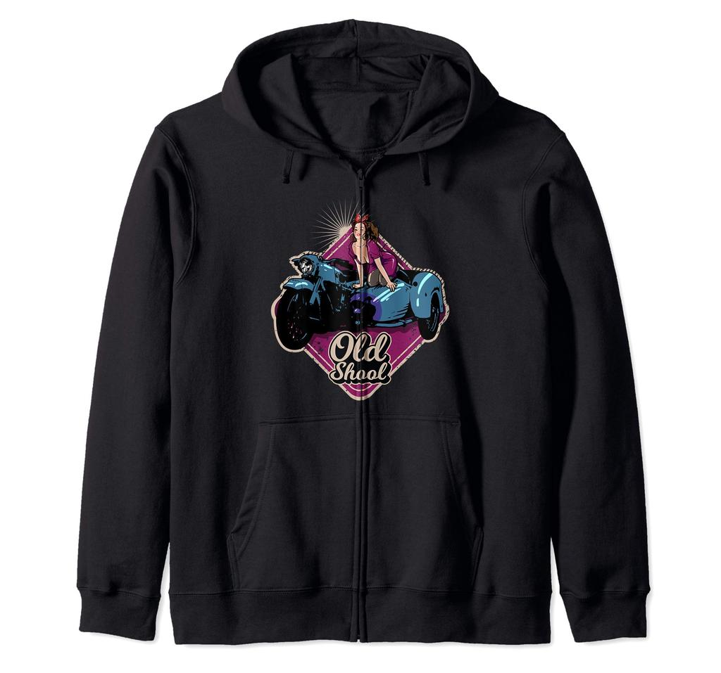 Rock and Roll Pinup Girl Trike Old School Bike Rider Zip Hoodie