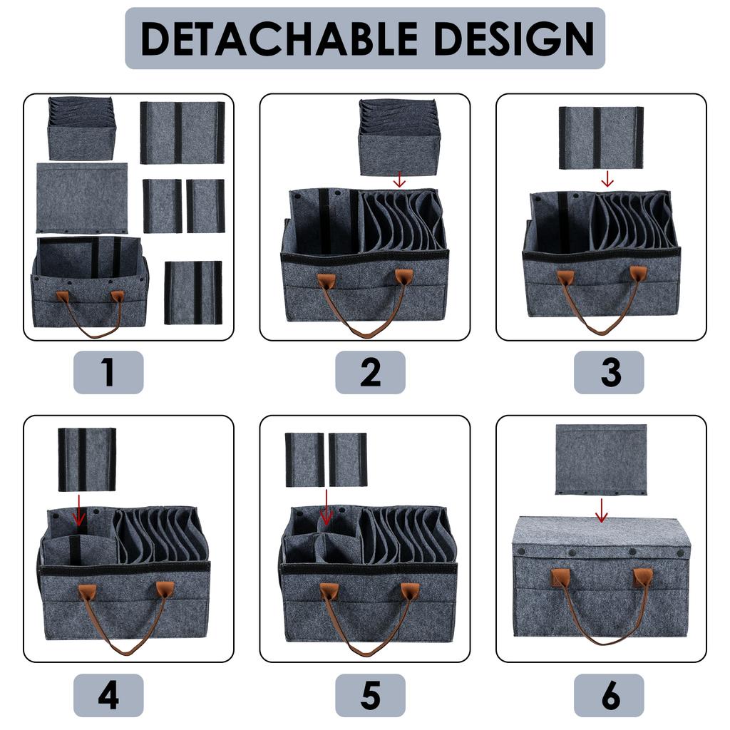 Felt Plate Storage Bag Dinnerware Protection PU Handle Dustproof Camping Tableware Storage Container with Removable Dividers