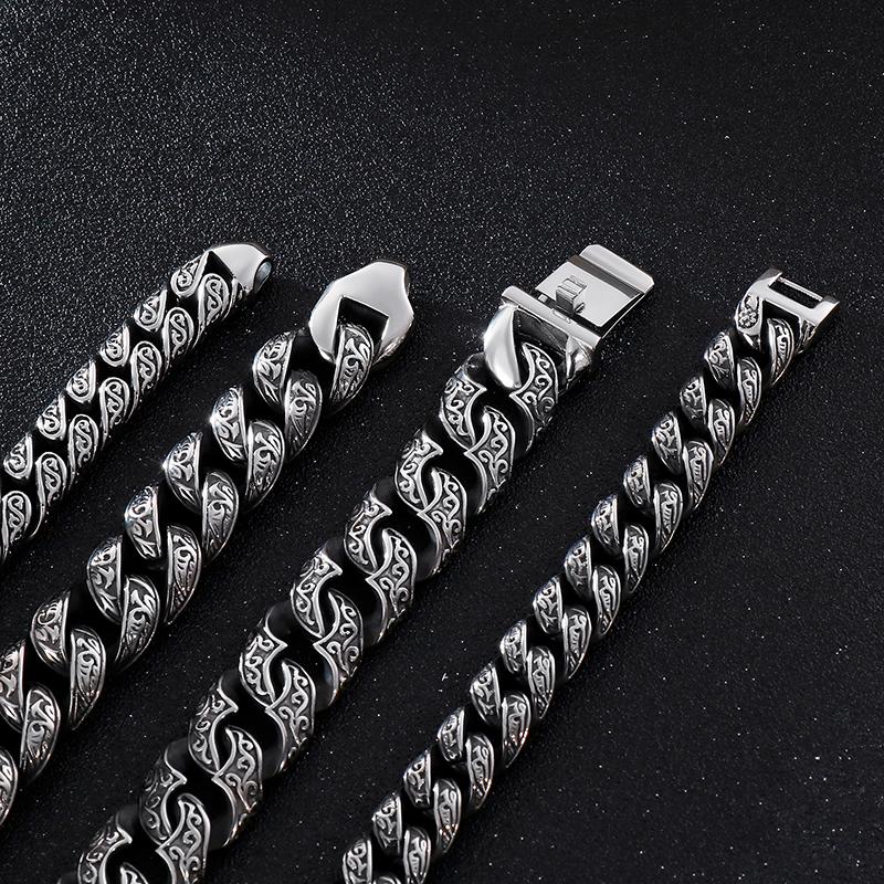 Kalen Vintage Black Men Stainless Steel Bracelet Cuban Link Chain Punk Wristband Bracelets Fashion Jewelry