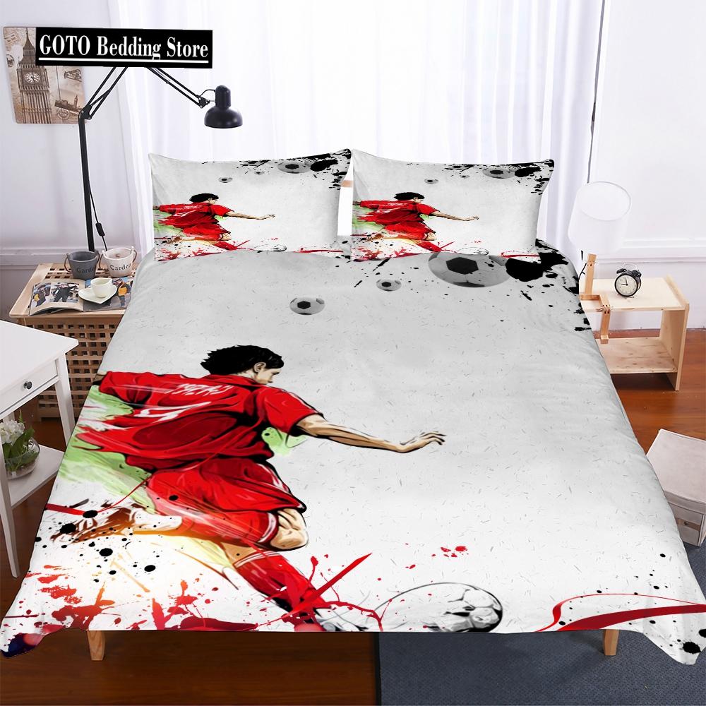 Microfiber Fabric Beddings Soccer Duvet Cover Sets for Boy Print Football Comforter Bedding Sets Three Piece Set Men Bedclothes